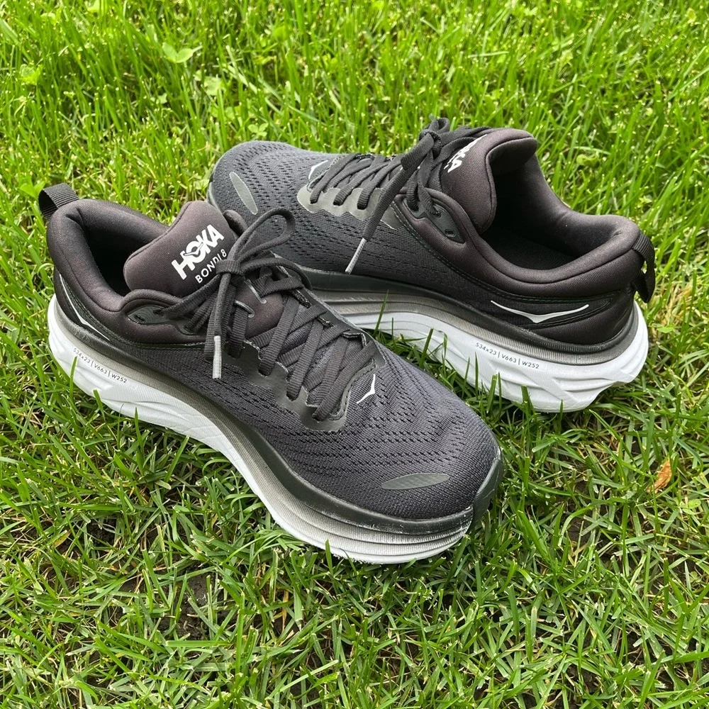 Hoka One One Bondi 8 | Women's Black White Comfort Walking Running Shoes | 8